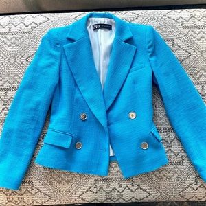 *Worn Once* Zara Turquoise Blue Textured Blazer Size Small